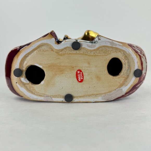 Vintage Ceramic Angel Candle Holder With Star Bow 8.5" Tall Gold & Burgundy Chr - Picture 7 of 10